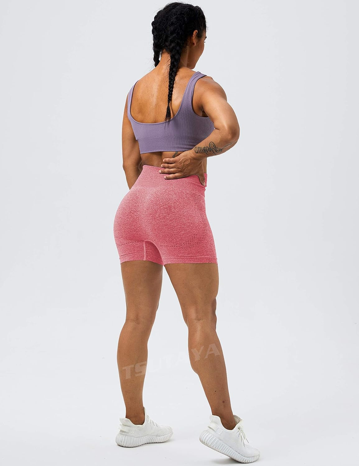 Women's High Waist Seamless Gym Shorts with Tummy Control - Coral Red, Size S