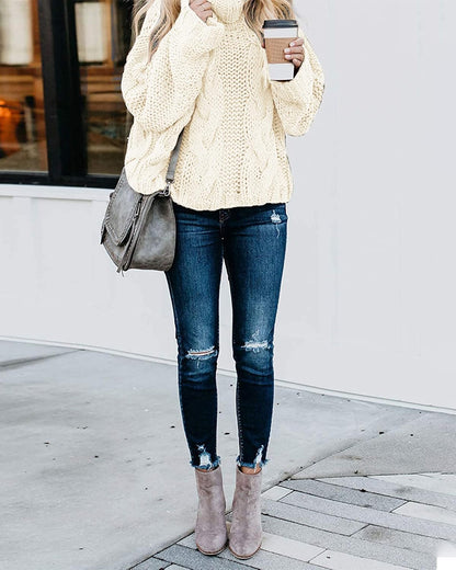 Chic Balloon Sleeve Turtleneck Chunky Sweater - Oversized Pullover Outerwear for Winter