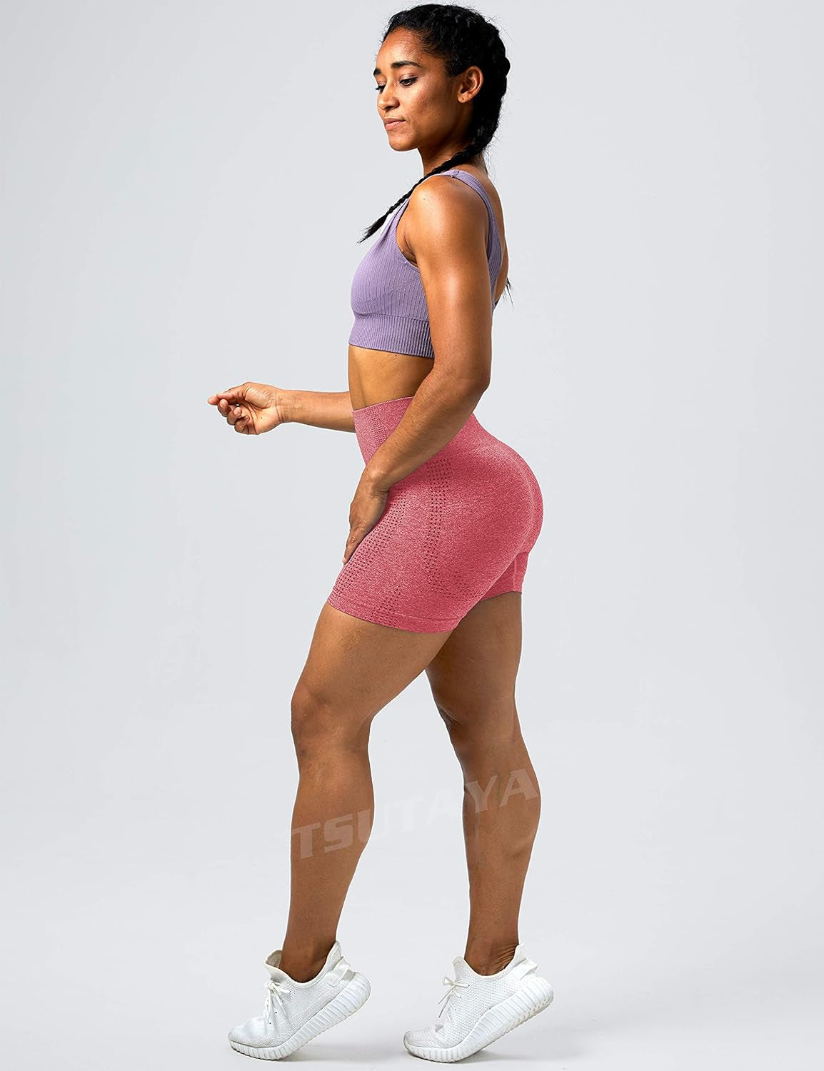 Women's High Waist Seamless Gym Shorts with Tummy Control - Coral Red, Size S