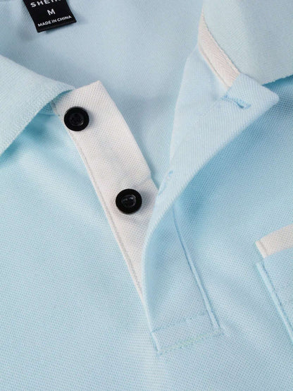 Manfinity Homme Men Contrast Trim Half Button Collar Color Block Golf Business Casual Polo Shirt for Husband