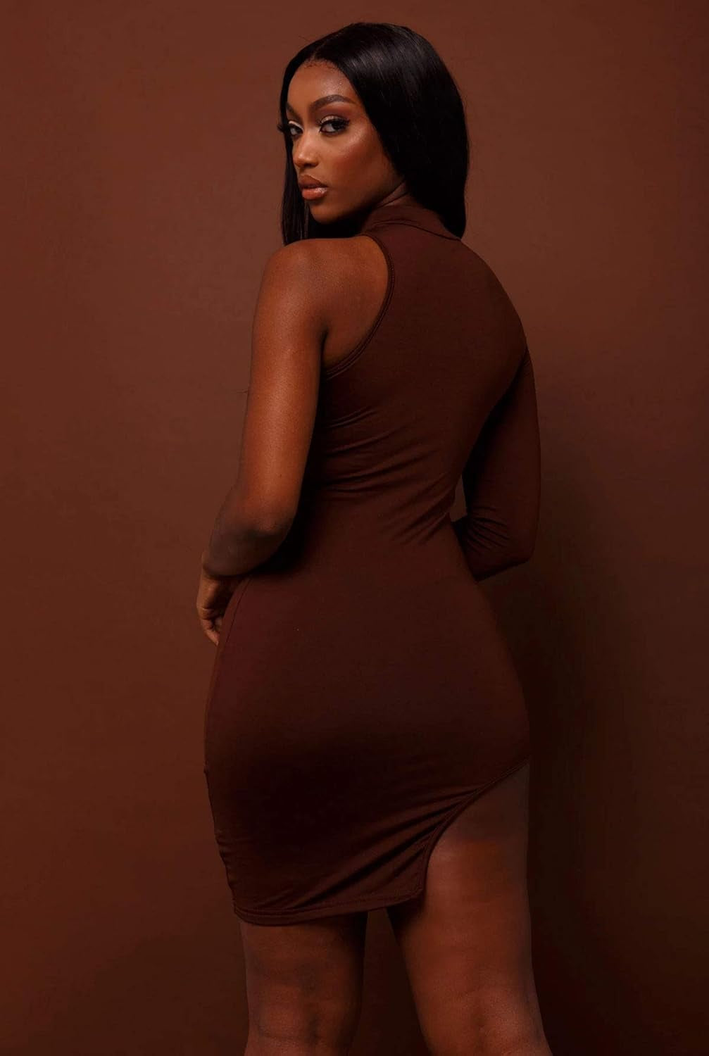 Elegant One-Shoulder Long Sleeve Bodycon Dress with Side Slit for Parties and Clubwear