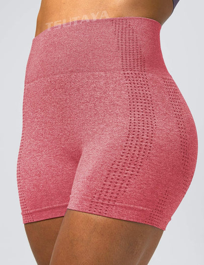 Women's High Waist Seamless Gym Shorts with Tummy Control - Coral Red, Size S